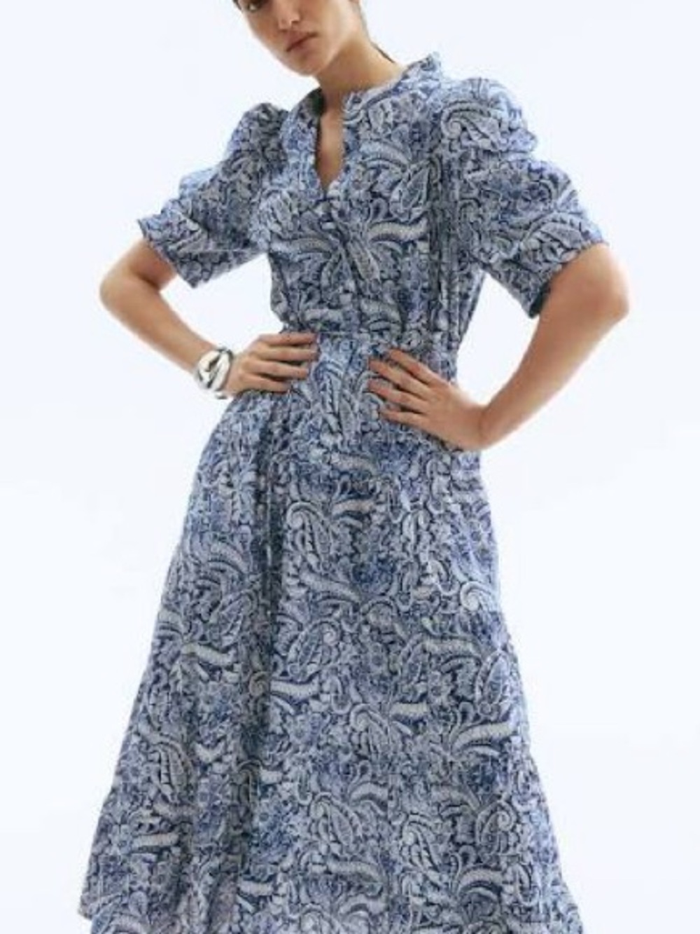H&M Blue and White Paisley Midi Dress